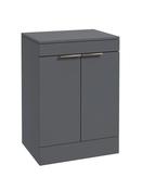 Sonas Stockholm Floorstanding 60Cm Two Door Countertop Vanity Unit | Matt Midnight Grey | Brushed Nickel Handle | UF1609