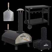 Wood-Fired Pizza Oven, Pizza Peel, Cover &amp;amp; Plancha Trolley 14" - Black image