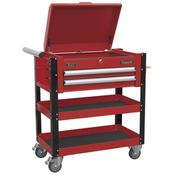 Superline PRO(R) Heavy-Duty Mobile Tool &amp;amp; Parts Trolley with Lockable Top &amp;amp; 2 Drawers - Red