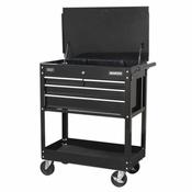 Heavy-Duty Mobile Tool &amp;amp; Parts Trolley with 4 Drawers &amp;amp; Lockable Top - Black