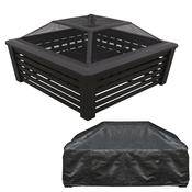89cm Square Outdoor Fire Pit, Mesh Screen Lid, Black with Water-Resistant Drawstring Cover image