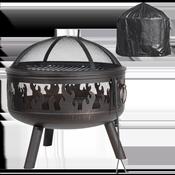 Deluxe 24" Fire Pit, Fireplace, Outdoor Patio Heater, Decoration Rings, Supplied with Cooking Grill, Safety Screen, Poker &amp;amp; Cover image