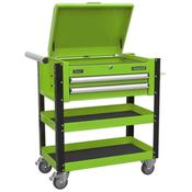 Superline PRO(R) Heavy-Duty Mobile Tool &amp;amp; Parts Trolley with Lockable Top &amp;amp; 2 Drawers - Green