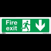 Fire Exit (Down) Safety Sign, Self-Adhesive Vinyl - Pack of 10 image