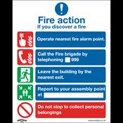 Fire Action Without Lift Safety Sign, Self-Adhesive Vinyl - Pack of 10 image