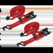 Ratchet Straps Polyester Webbing with J-Hooks 32mm x 4.9m 1200kg Breaking Strength - 2 Pairs image