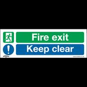 Fire Exit Keep Clear Safety Sign, Self-Adhesive Vinyl - Pack of 10 image