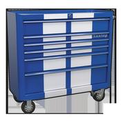 Retro Style Wide Rollcab 6 Drawer - Blue with White Stripes