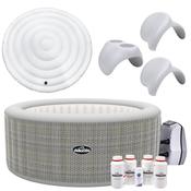 2-4 Person Inflatable Hot Tub/Spa with Smart Pump &amp;amp; Starter Kit - Rattan Effect