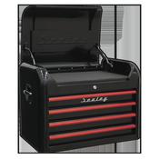 Retro Style Topchest 4 Drawer - Black with Red Anodised Drawer Pulls