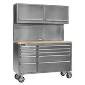 Mobile Stainless Steel Tool Cabinet 10 Drawer with Backboard &amp;amp; 2 Wall Cupboards image