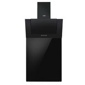 Angled Chimney Cooker Hood with Carbon Filters, LED Lamp &amp;amp; Splashback - Black Glass image