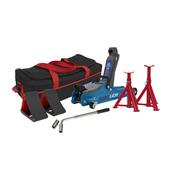 Low Profile Short Chassis Trolley Jack 2 Tonne &amp;amp; Accessories Bag Combo - Blue image