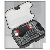 Fine Tooth Stubby Ratchet Screwdriver Socket &amp;amp; Bit Set 24pc image