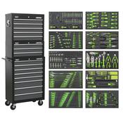 Tool Chest Combination 16 Drawer with Ball-Bearing Slides - Black/Grey &amp;amp; 398pc Tool Kit