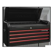 Retro Style Wide Topchest 4 Drawer - Black with Red Anodised Drawer Pulls image