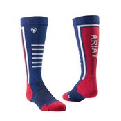 Ariat Kids' Youth AriatTEK Slimline Performance Riding Socks - Navy &amp; Red - S-M image