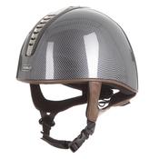 Evoke Orion Cross Country Jockey Skull Riding Hat - High Shine Carbon Gunmetal Black Tan Harness - S-(53-56cm)