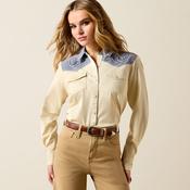 Ariat Women's Horseshoe Western Long Sleeve Snap Shirt - Summer Sand Chambray - XS