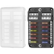 12 Way Blade Fuse Box 100A with Positive &amp; Negative Busbar / Stud