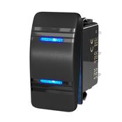 Rectangular Rocker Switch with Blue LEDs / ON-OFF-ON / DPDT