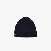 LACOSTE RIB KNIT WOOL BEANIE - NAVY BLUE image