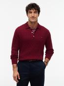 TOMMY HILFIGER CLASSIC COTTON CABLE LS POLO - BURGUNDY image