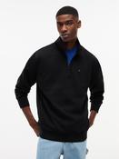 TOMMY JEANS REG FLEECE QZ MOCK NECK - BLACK