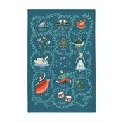 12 Days of Christmas Cotton Tea Towel in Blue