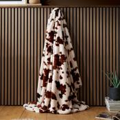 Cow Print Faux Fur Bedspread in Natural 150 x 200cm