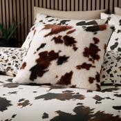 Cow Print Faux Fur Cushion in Natural 43 x 43cm image