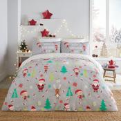 Elf &amp; Santa Christmas Duvet Cover Set in Grey image