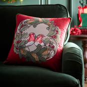 Festive Robin Cushion in Red 43 x 43cm image