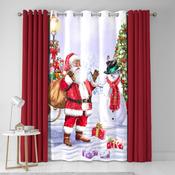 Santa &amp; Snowy Christmas Eyelet Single Panel Door Curtain in Multicolour
