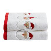 Santa Christmas Hand Towel 2 Pack in White 50 x 90cm