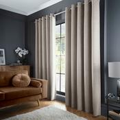 Velvet Chenille Dimout Pair of Eyelet Curtains in Natural