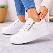 Gabor High Platform Zip Trainer Dolly - White Leather - 4