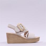 Gabor Lapel Square Buckle Wedge Sandal - Off White Suede - 3 image