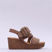 Gabor Lapel Square Buckle Wedge Sandal - Peanut Suede - 4.5 image