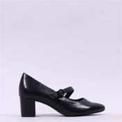 Jana Nebu Strap Block Heel Court Shoe - Black Leather - 37