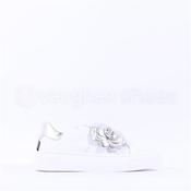 Marco Moreo Flower Brooch Low Trainer - White Silver Leather - 3 image