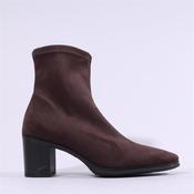Miss Elastic Block Heel Ankle Boot - Brown Stretch - 36