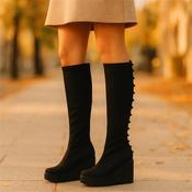 Marco Moreo Liege Studed Knee High Wedge - Black Stretch - 3