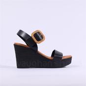 Oh My Sandals Square Buckle Wedge - Black - 36