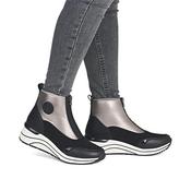 Remonte Front Zip Wedge Ankle Boot - Black Gold - 39