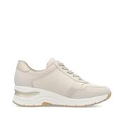 Rieker Laced Wedge Trainer With Side Zip - Cream Gold Leather - 40 image