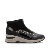 Rieker Front Zip Wedge Ankle Boot - Black Leopard - 36