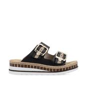 Rieker Low Wedge Twin Buckle Mule - Black Leather - 37
