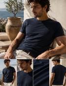 Men's Casual Round Neck  Cotton T-Shirt (2204) Navy image