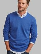 Men's Fine Gauge Cotton V-Neck Jumper, Military Blue image